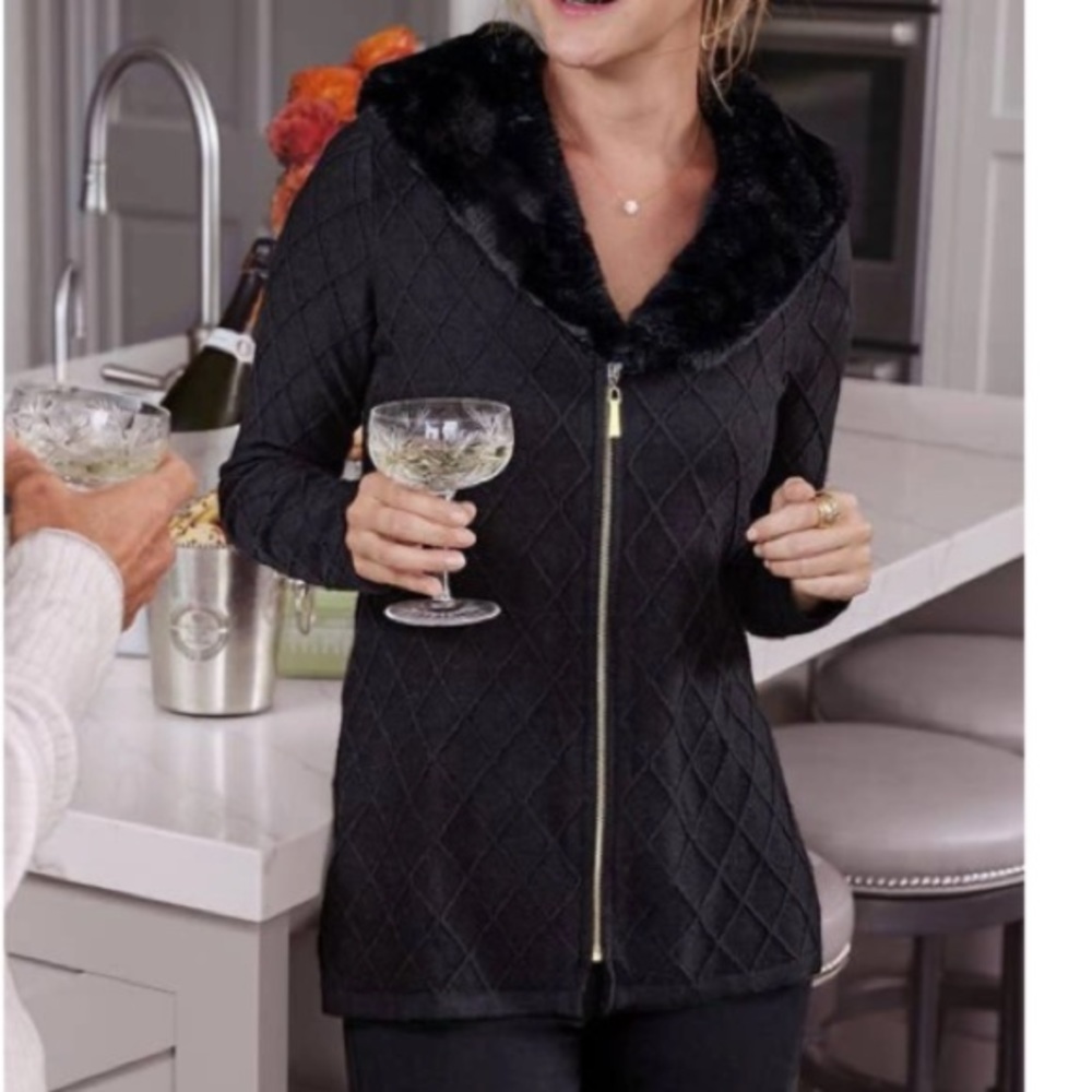 Soft Surroundings Zipper Sweater with Faux Fur Collar